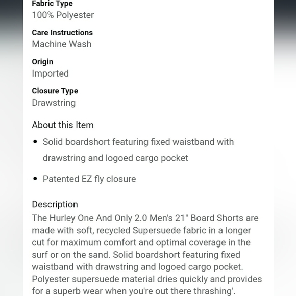 Hurley Men's One and Only 21" Board Shorts - Black / Cyan Swim Trunks - Picture 3 of 15